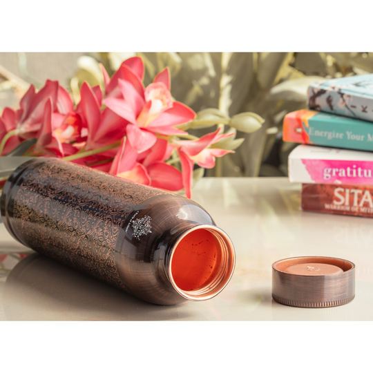 Antique Embossed Design Copper Water Bottle, 30oz/900 ML