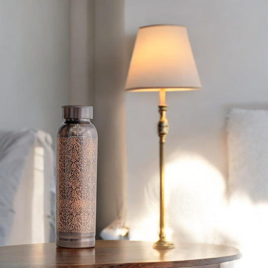 Antique Embossed Design Copper Water Bottle, 30oz/900 ML