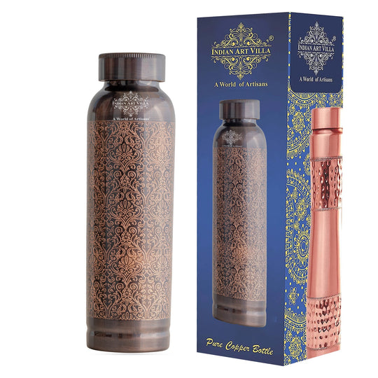 Antique Embossed Design Copper Water Bottle, 30oz/900 ML