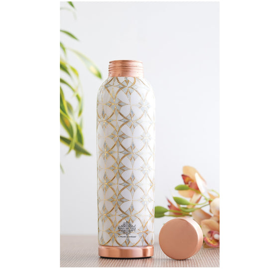 Gold Flower Print Copper Water Bottle, 30oz/900 ML