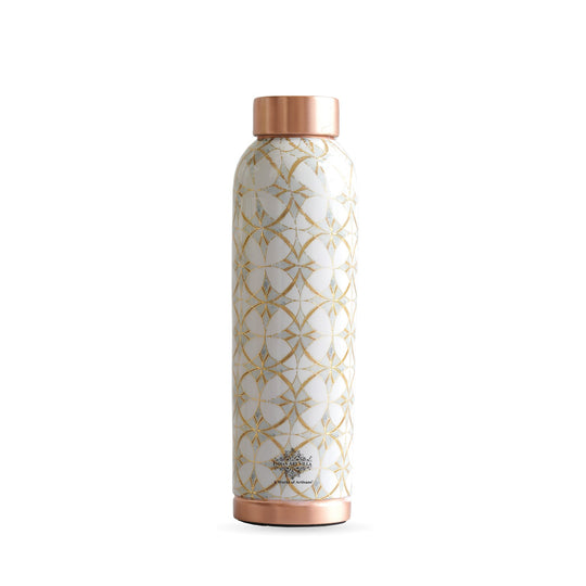 Gold Flower Print Copper Water Bottle, 30oz/900 ML