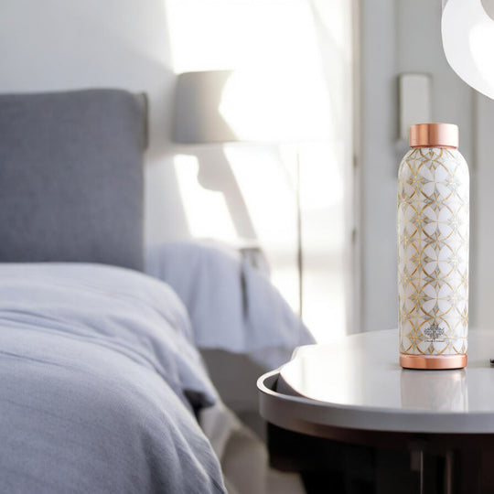 Gold Flower Print Copper Water Bottle, 30oz/900 ML