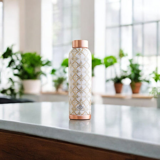 Gold Flower Print Copper Water Bottle, 30oz/900 ML