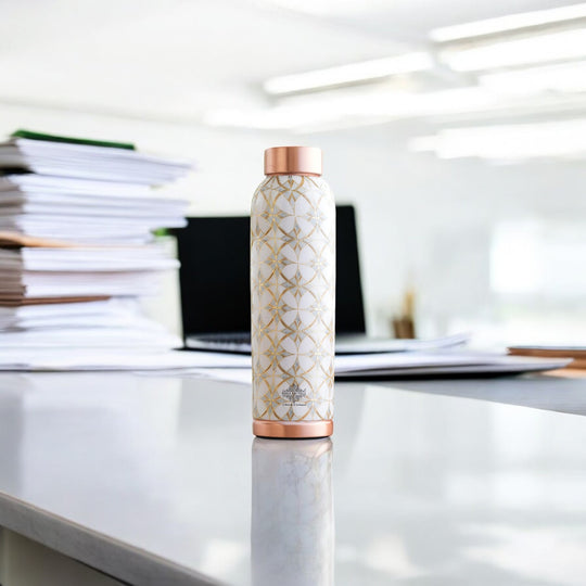 Gold Flower Print Copper Water Bottle, 30oz/900 ML