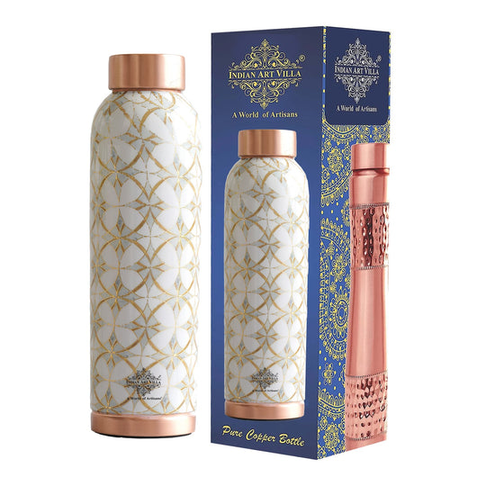 Gold Flower Print Copper Water Bottle, 30oz/900 ML