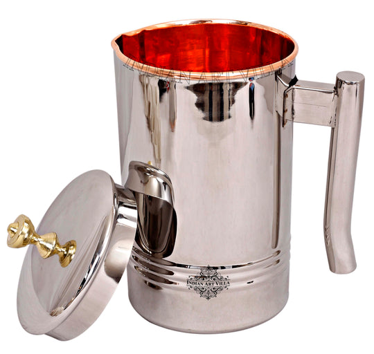 Steel Copper Serving Pitcher with Brass Knob, 51oz/68oz