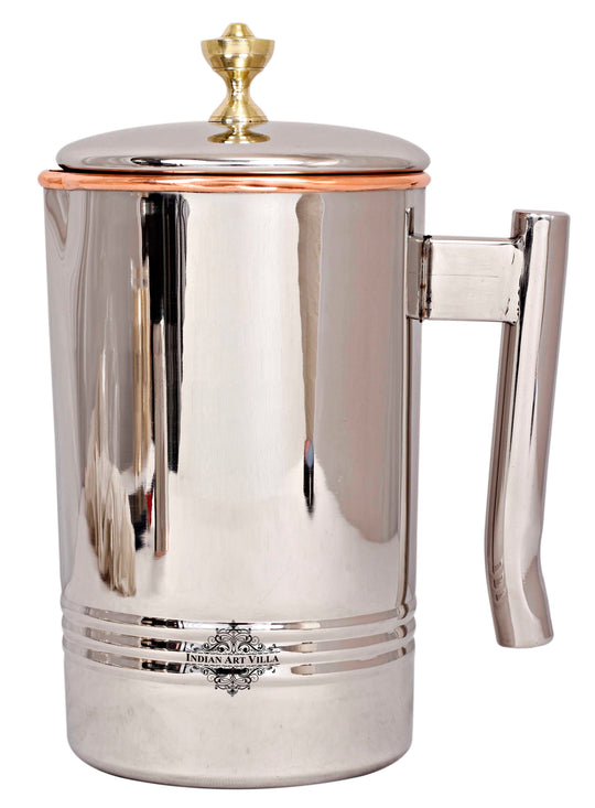 Steel Copper Serving Pitcher with Brass Knob, 51oz/68oz