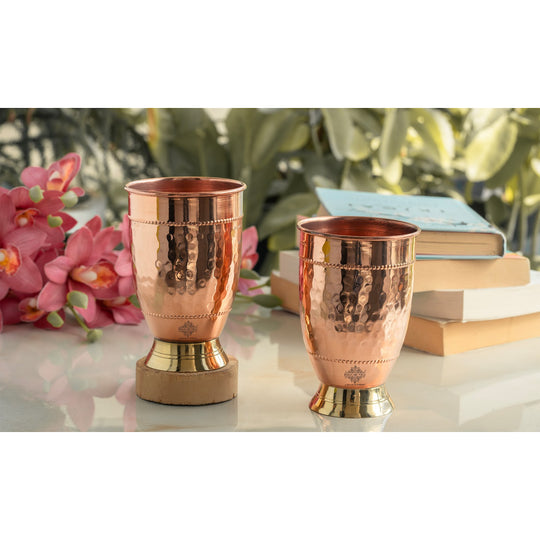 Hammered Copper Tumbler with Brass Bottom With 2 & 4 Sets | Indian Art Villa