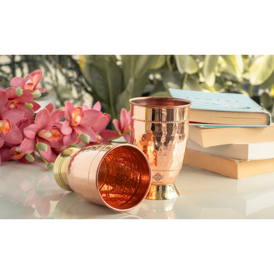 Hammered Copper Tumbler with Brass Bottom With 2 & 4 Sets | Indian Art Villa