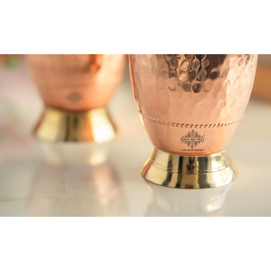 Hammered Copper Tumbler with Brass Bottom With 2 & 4 Sets | Indian Art Villa