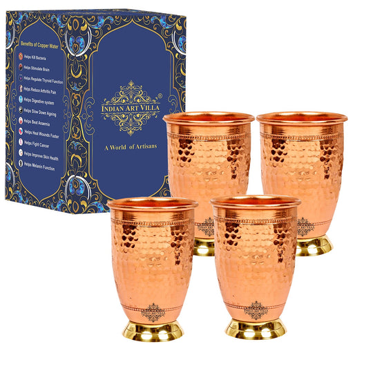 Hammered Copper Tumbler with Brass Bottom With 2 & 4 Sets | Indian Art Villa