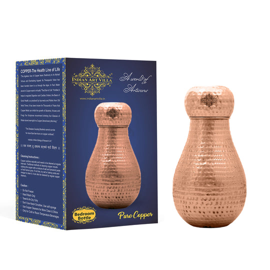 Hammered Pot Copper Bedroom Carafe with Inbuilt Tumbler, 54oz/1600 ML