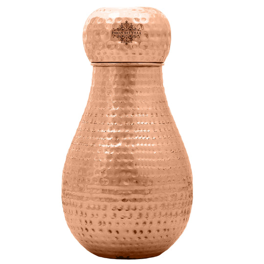 Hammered Pot Copper Bedroom Carafe with Inbuilt Tumbler, 54oz/1600 ML