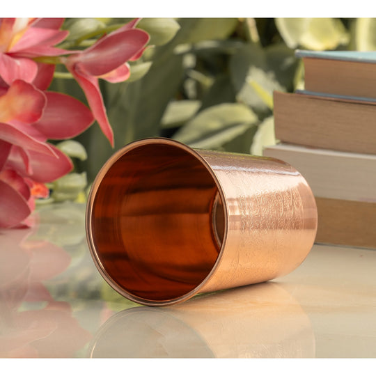 Embossed Design Copper Drinking Tumbler With 2 & 4 Sets