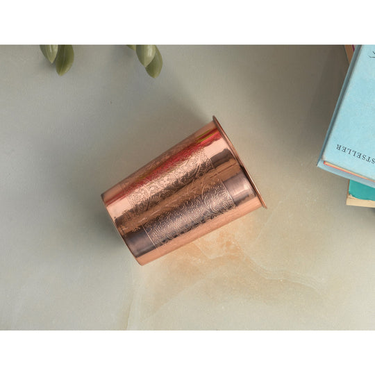 Embossed Design Copper Drinking Tumbler With 2 & 4 Sets