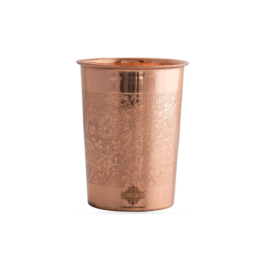 Embossed Design Copper Drinking Tumbler With 2 & 4 Sets