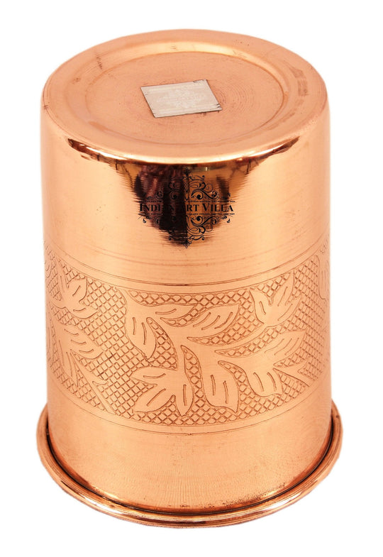 Embossed Design Copper Drinking Tumbler With 2 & 4 Sets
