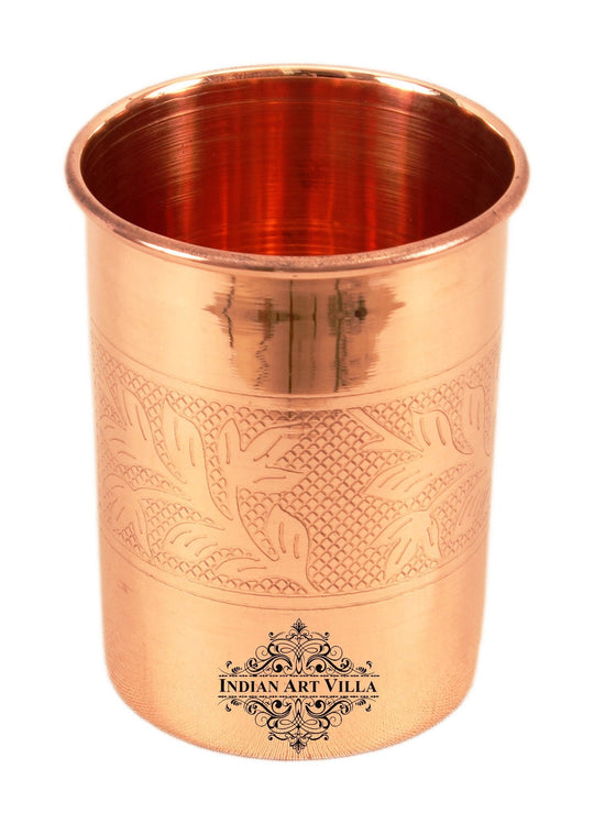 Embossed Design Copper Drinking Tumbler With 2 & 4 Sets