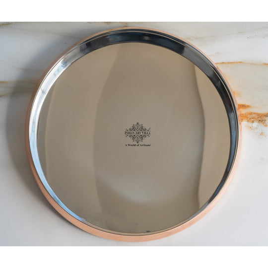 Indian Art Villa Steel Copper Curved Thali/ Plate 13' Inch