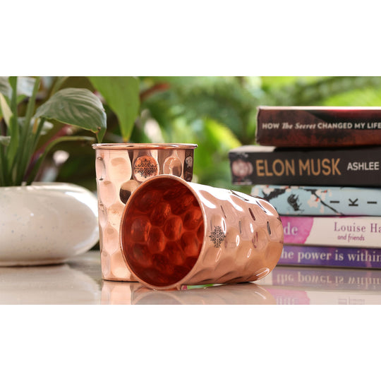 Diamond Hammered Copper Drinking Glass With 2 & 4 Sets, 9oz/275 ML