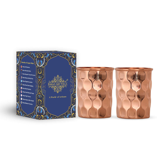 Diamond Hammered Copper Drinking Glass With 2 & 4 Sets, 9oz/275 ML