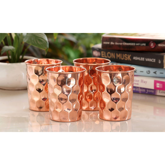 Diamond Hammered Copper Drinking Glass With 2 & 4 Sets, 9oz/275 ML