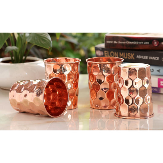 Diamond Hammered Copper Drinking Glass With 2 & 4 Sets, 9oz/275 ML
