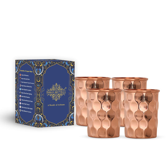 Diamond Hammered Copper Drinking Glass With 2 & 4 Sets, 9oz/275 ML