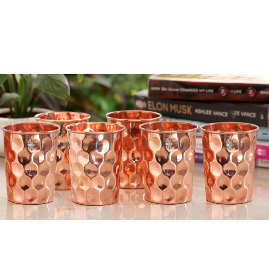 Diamond Hammered Copper Drinking Glass With 2 & 4 Sets, 9oz/275 ML