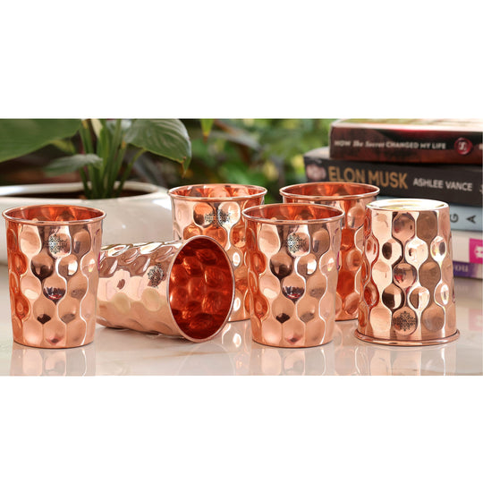 Diamond Hammered Copper Drinking Glass With 2 & 4 Sets, 9oz/275 ML