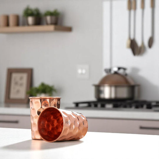 Diamond Hammered Copper Drinking Glass With 2 & 4 Sets, 9oz/275 ML