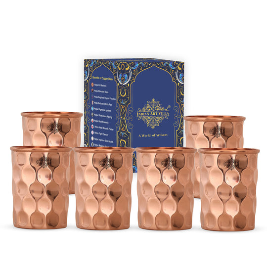Diamond Hammered Copper Drinking Glass With 2 & 4 Sets, 9oz/275 ML