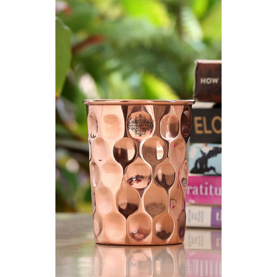 Diamond Hammered Copper Drinking Glass With 2 & 4 Sets, 9oz/275 ML