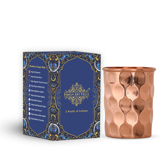 Diamond Hammered Copper Drinking Glass With 2 & 4 Sets, 9oz/275 ML