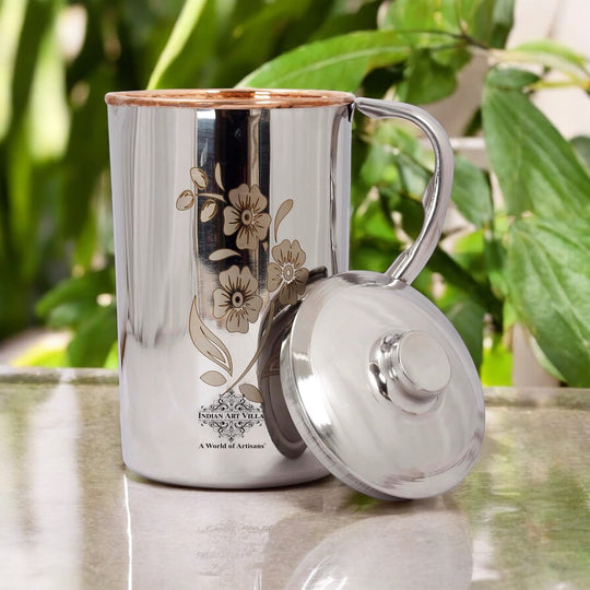 Steel Copper Flower Design Serving Pitcher, 51oz & 68oz