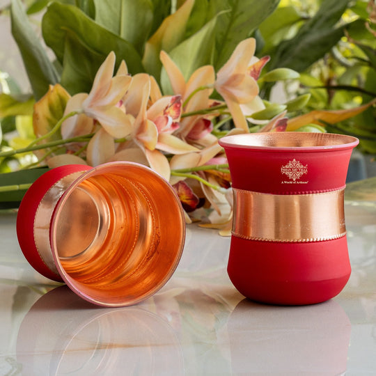 Copper Half Silk Finish Red Ombre Coloured Glass, 300 ML/10 OZ