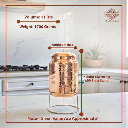 Pure Copper Hammered Design Water Pot with Stand