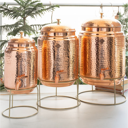 Pure Copper Hammered Design Water Pot with Stand