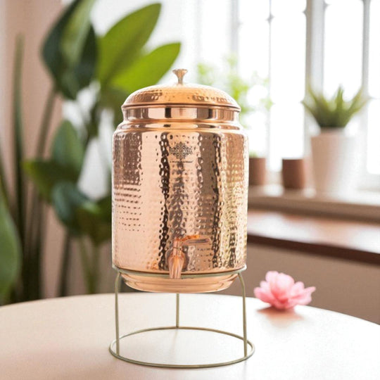 Pure Copper Hammered Design Water Pot with Stand