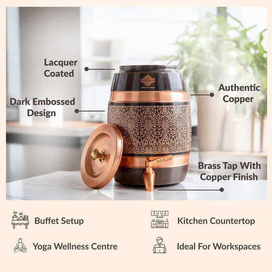 Pure Copper Embossed Design Water Pot