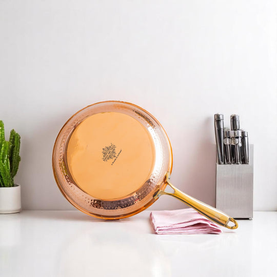 Steel Copper Hammered Design Fry Pan with Tin Linning