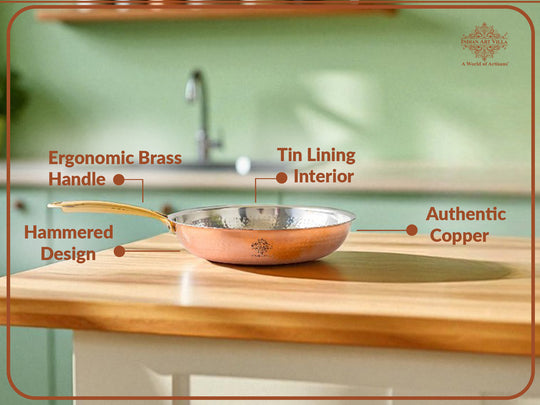Steel Copper Hammered Design Fry Pan with Tin Linning