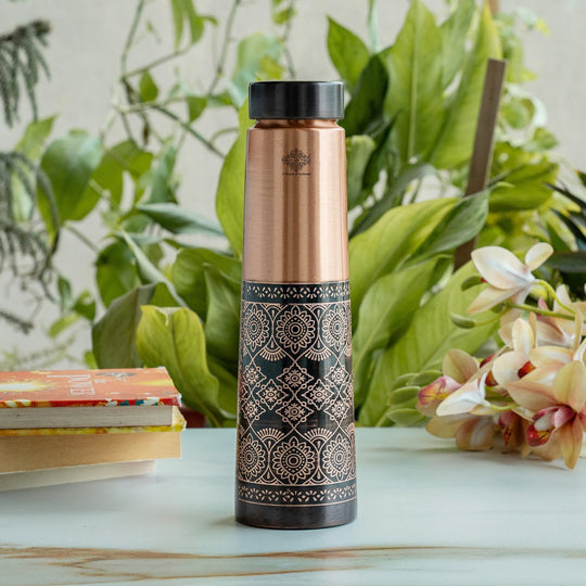 Antique Dark Embossed Design Copper Bottle, 27oz/800 ML