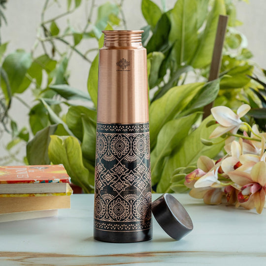 Antique Dark Embossed Design Copper Bottle, 27oz/800 ML
