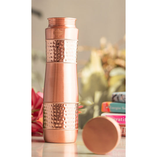 Half Hammered & Lacquer Coated With Curve Design  Copper Bottle