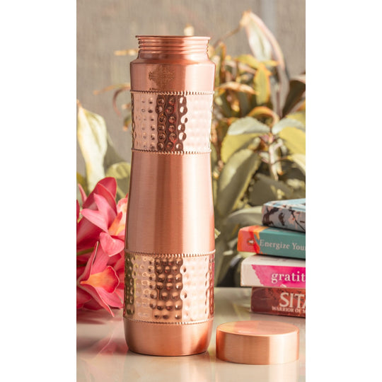 Half Hammered & Lacquer Coated With Curve Design  Copper Bottle