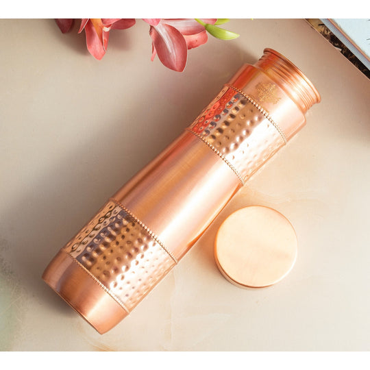 Half Hammered & Lacquer Coated With Curve Design  Copper Bottle