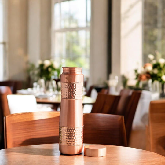 Half Hammered & Lacquer Coated With Curve Design  Copper Bottle