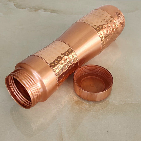 Half Hammered & Lacquer Coated With Curve Design  Copper Bottle