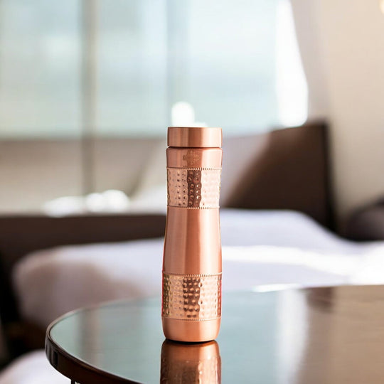 Half Hammered & Lacquer Coated With Curve Design  Copper Bottle